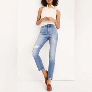 Madewell The High-Rise Slim Boyjean Step-Hem Distressed Jeans Size 30